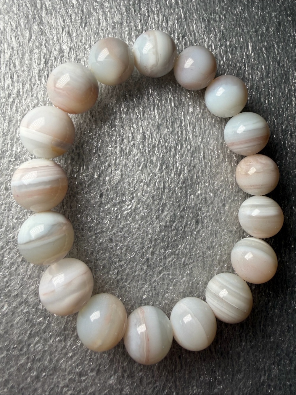 Beautiful 12MM White Banded Agate Natural Crystal Bracelet